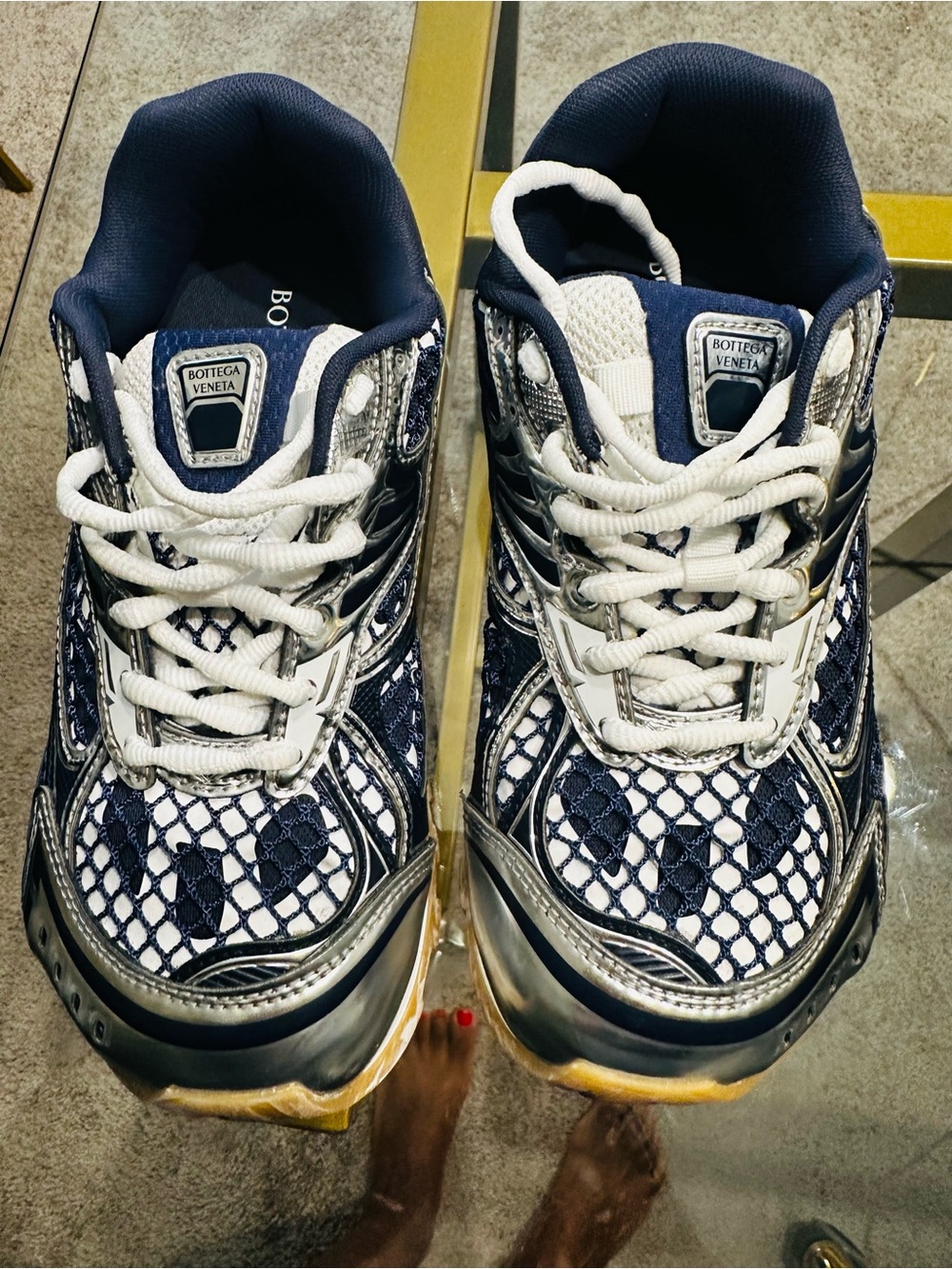 Bottega Veneta Kids Navy and White Mesh Panel Sneakers